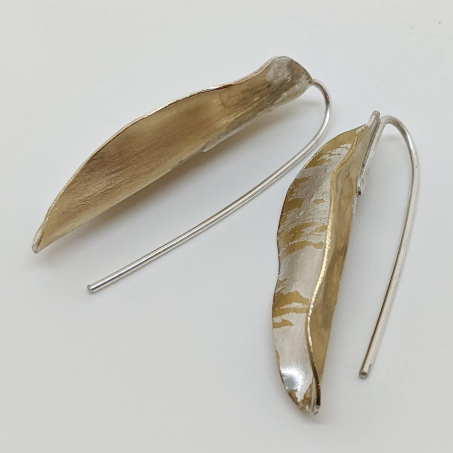 Silver Infused Bronze Fold Form Leaf Earrings (Small) by Darlene Letendre at The Avenue Gallery, a contemporary fine art gallery in Victoria, BC, Canada.