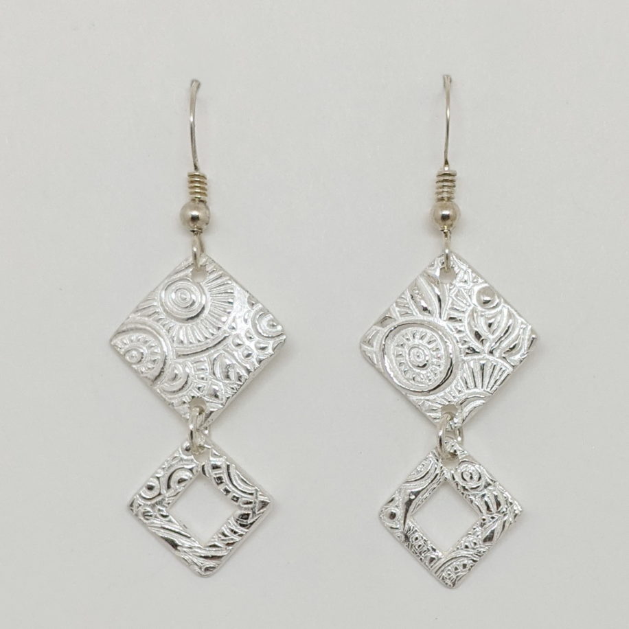 Textured Diamond-Shape Earrings (Double Medium) by Veronica Stewart at The Avenue Gallery, a contemporary fine art gallery in Victoria, BC, Canada.