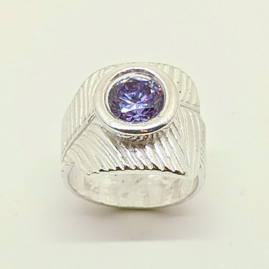 Textured Ring with Lilac Cubic Zirconia by Veronica Stewart at The Avenue Gallery, a contemporary fine art gallery in Victoria, BC, Canada.
