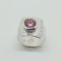 Textured Ring with Pink Cubic Zirconia by Veronica Stewart at The Avenue Gallery, a contemporary fine art gallery in Victoria, BC, Canada.