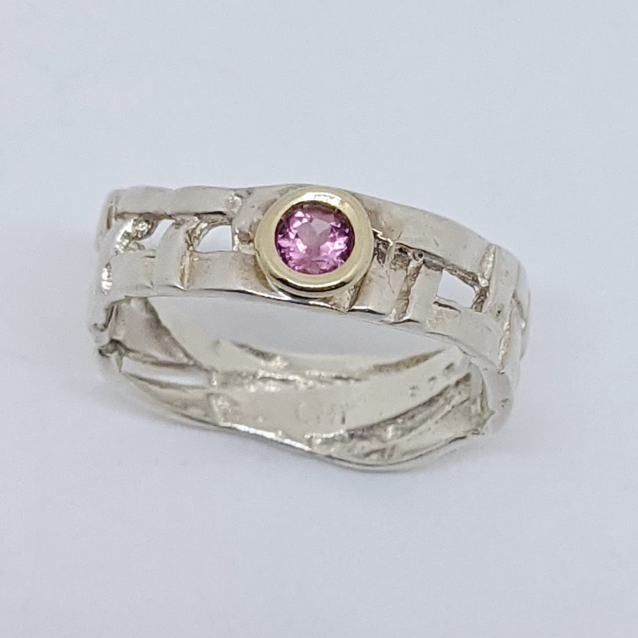 Skinny Woven Basket Ring with Pink Tourmaline by Chi’s Creations at The Avenue Gallery, a contemporary fine art gallery in Victoria BC, Canada