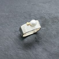 Large Square Stacking Ring with White Pearl by Chi's Creations at The Avenue Gallery, a contemporary fine art gallery in Victoria, BC, Canada.