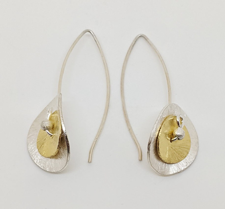 Brushed Silver & Vermeil Gold Petals Earrings by Chi's Creations at The Avenue Gallery, a contemporary fine art gallery in Victoria, BC, Canada.