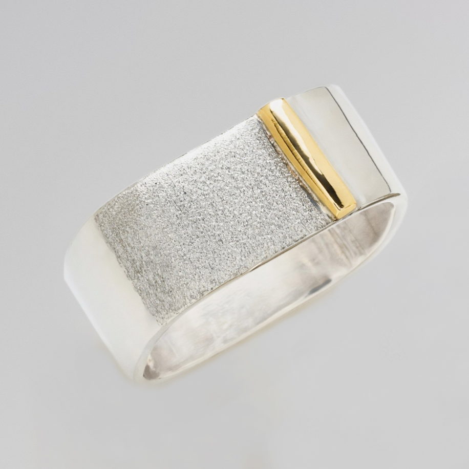 Large Square Stacker Ring with 14kt. Gold Bar by Chi's Creations at The Avenue Gallery, a contemporary fine art gallery in Victoria, BC, Canada.