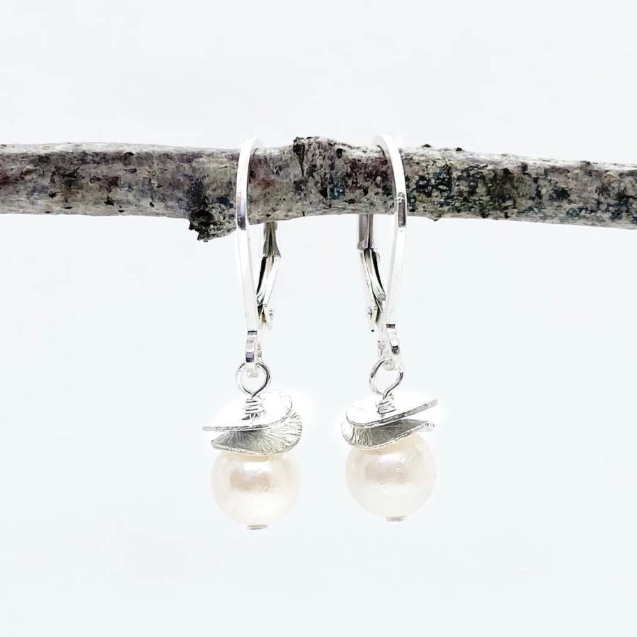 Mini Acorn Earrings with White Pearls by Chi's Creations at The Avenue Gallery, a contemporary fine art gallery in Victoria, BC, Canada.