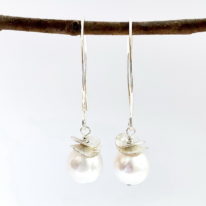 Acorn Earrings with White Pearls by Chi's Creations at The Avenue Gallery, a contemporary fine art gallery in Victoria, BC, Canada.