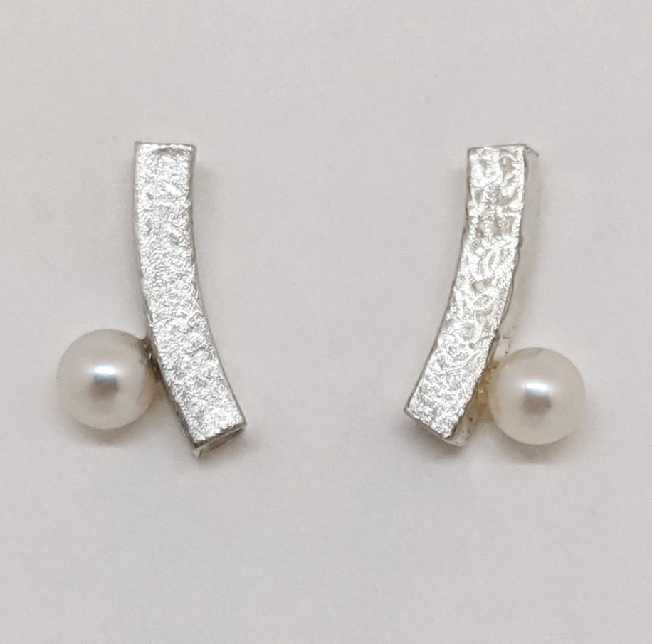 Balanced Scribbled Tube Earrings with White Pearls by Chi's Creations at The Avenue Gallery, a contemporary fine art gallery in Victoria, BC, Canada.