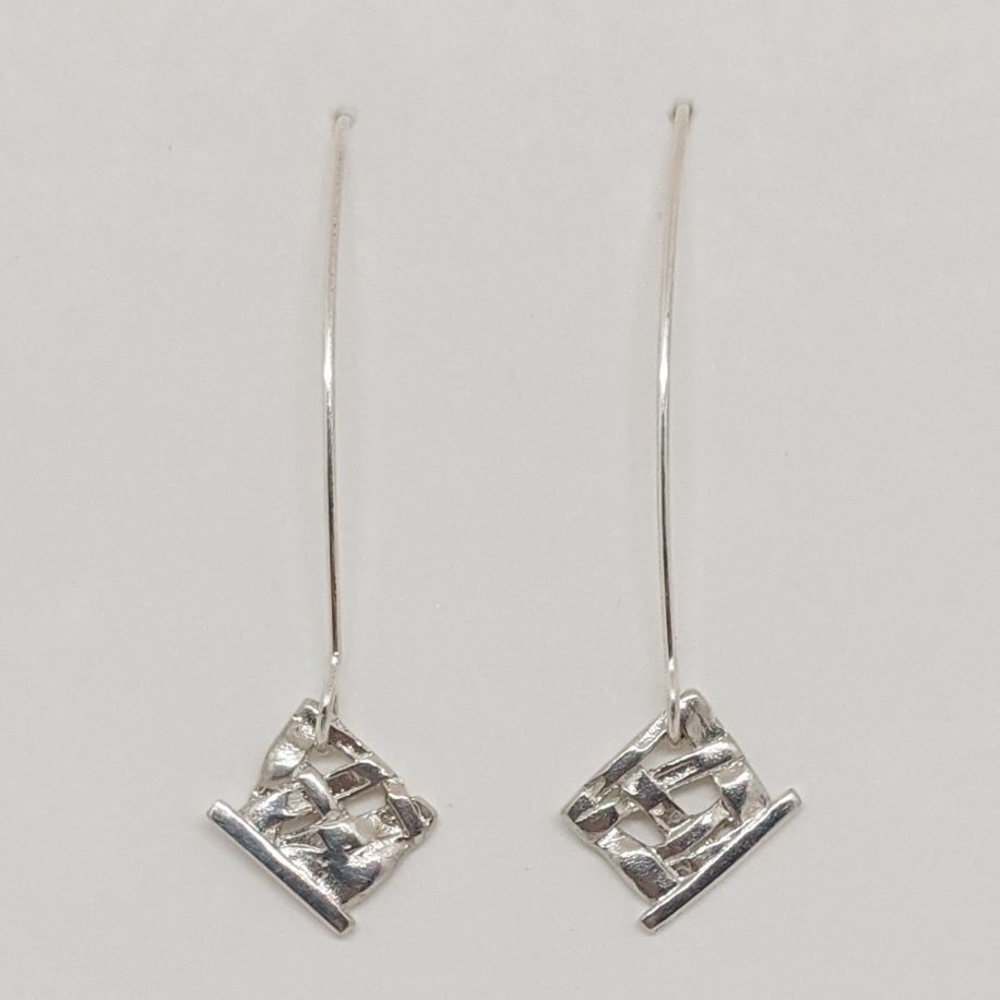 Woven Basket Square Long Dangle Earrings by Chi's Creations at The Avenue Gallery, a contemporary fine art gallery in Victoria, BC, Canada.