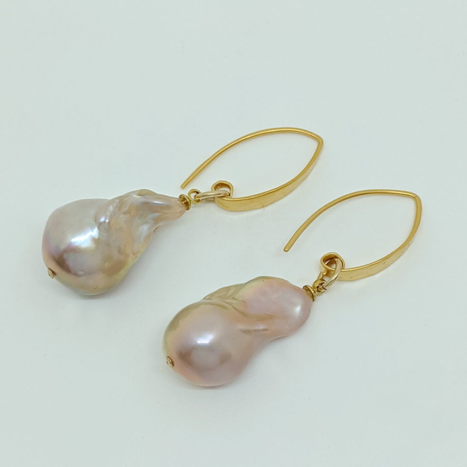 Pink Baroque Pearl & 24kt. Gold Plate Earrings by Val Nunns at The Avenue Gallery, a contemporary fine art gallery in Victoria, BC, Canada.