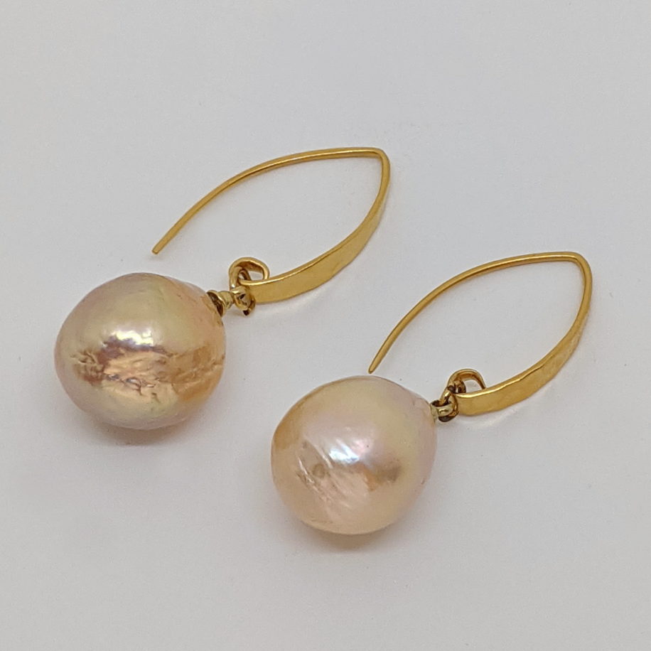 Large Keshi Pearl & 24kt. Gold Plate Earrings by Val Nunns at The Avenue Gallery, a contemporary fine art gallery in Victoria, BC, Canada.