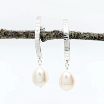 Hammered Silver Birch Bark with Baroque Pearl Drop Earrings by Chi's Creations at The Avenue Gallery, a contemporary fine art gallery in Victoria, BC, Canada.