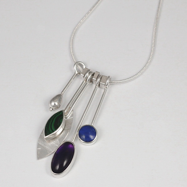 Amethyst, Lapis, Malachite Dangly Necklace by Brenda Roy at The Avenue Gallery, a contemporary fine art gallery in Victoria BC, Canada