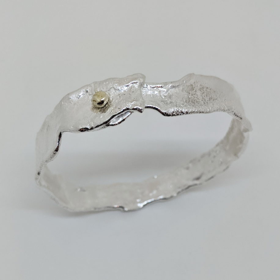 Narrow Reticulated Silver Bangle with Gold Ball by Barbara Adams at The Avenue Gallery, a contemporary fine art gallery in Victoria, BC, Canada.
