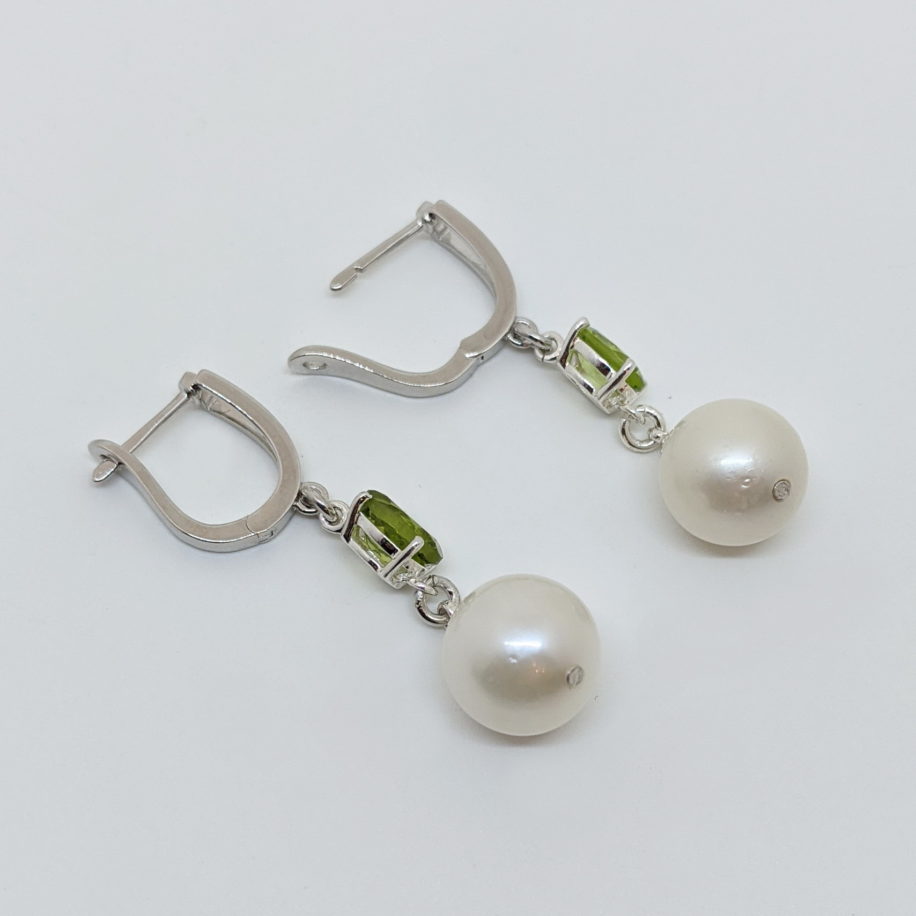 Freshwater Pearl & Peridot Earrings by Val Nunns at The Avenue Gallery, a contemporary fine art gallery in Victoria, BC, Canada.