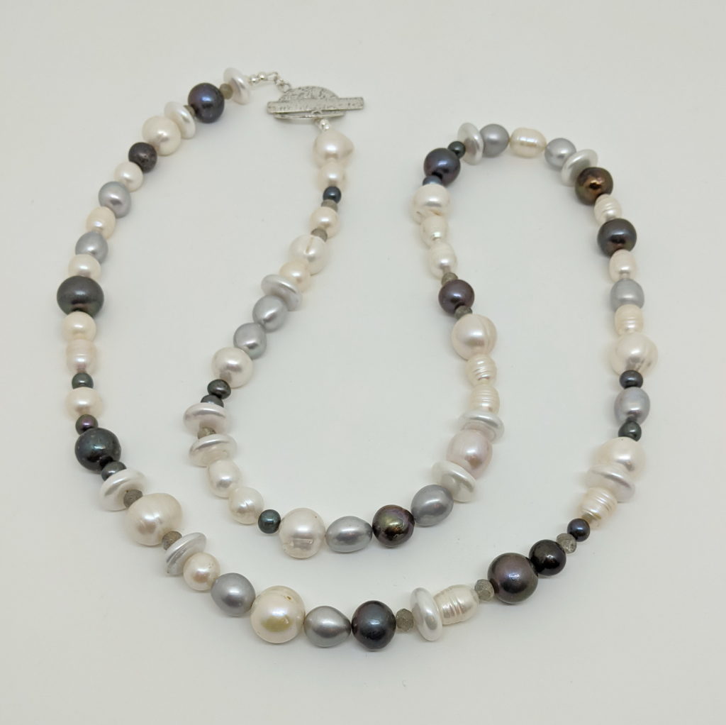 Mixed Freshwater Pearl Necklace with Labradorite Beads by Val Nunns at The Avenue Gallery, a contemporary fine art gallery in Victoria, BC, Canada.
