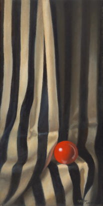 Solitary Red Ball in Stripes by Catherine Moffat at The Avenue Gallery, a contemporary fine art gallery in Victoria, BC, Canada.