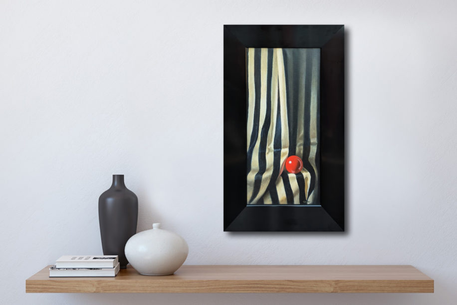 Solitary Red Ball in Stripes by Catherine Moffat at The Avenue Gallery, a contemporary fine art gallery in Victoria, BC, Canada.