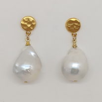 White Baroque Pearl Earrings by Val Nunns at The Avenue Gallery, a contemporary fine art gallery in Victoria, BC, Canada.