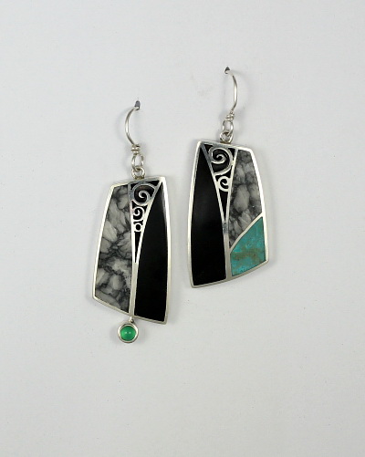 Pinolith, Black Jade, Chrysocolla, and Chrysoprase Earrings by Brenda Roy at The Avenue Gallery, a contemporary fine art gallery in Victoria, BC, Canada