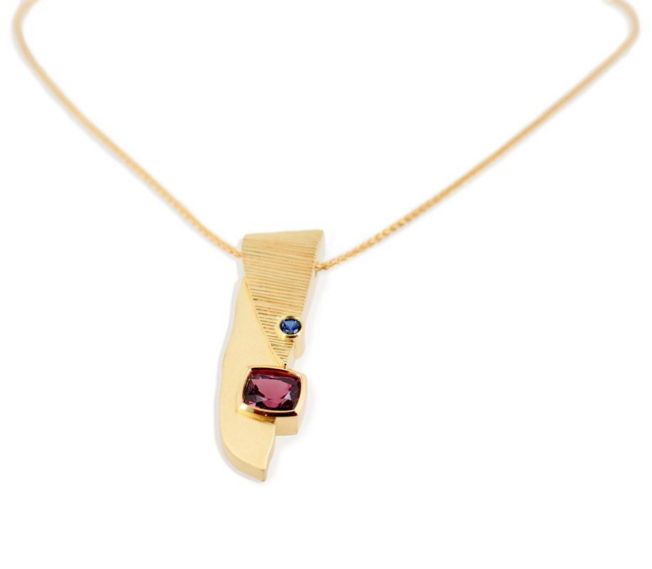 Garnet and Sapphire Necklace by Bayot Heer at The Avenue Gallery, a contemporary fine art gallery in Victoria, BC, Canada.