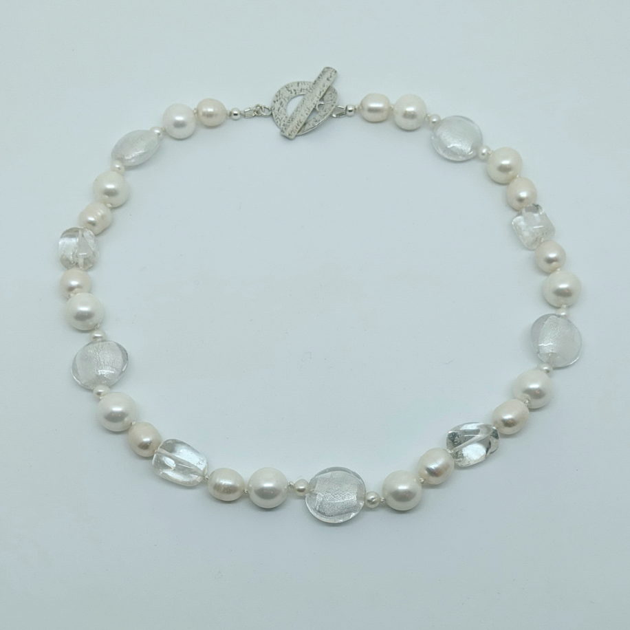 Freshwater Pearl, Quartz, Shell Pearl & Foul Glass Necklace by Val Nunns at The Avenue Gallery, a contemporary fine art gallery in Victoria, BC, Canada