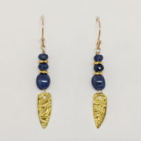 22kt. Gold Earrings with Sapphires by Veronica Stewart at The Avenue Gallery, a contemporary fine art gallery in Victoria, BC, Canada.