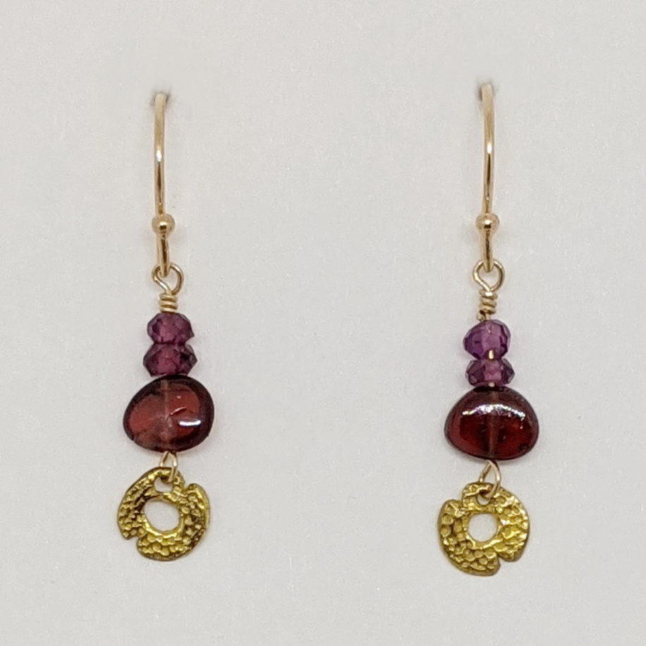 22kt. Gold Earrings with Garnets by Veronica Stewart at The Avenue Gallery, a contemporary fine art gallery in Victoria, BC, Canada.