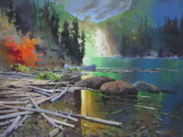 Lake O'Hara Sunset by Bi Yuan Cheng at The Avenue Gallery, a contemporary fine art gallery in Victoria, BC, Canada.