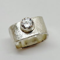 Large Square Stacker Scribbled Ring with Cubic Zirconia by Chi's Creations at The Avenue Gallery, a contemporary fine art gallery in Victoria, BC, Canada.