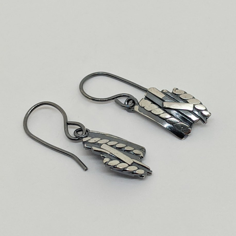 Vertical Dangle Bark Earrings - Antique Finish (Small) by A & R Jewellery at The Avenue Gallery, a contemporary fine art gallery in Victoria, BC, Canada.