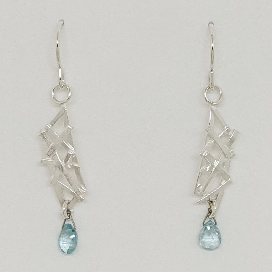 Rectangle Twig Earrings with Blue Zircon by A & R Jewellery at The Avenue Gallery, a contemporary fine art gallery in Victoria, BC, Canada.