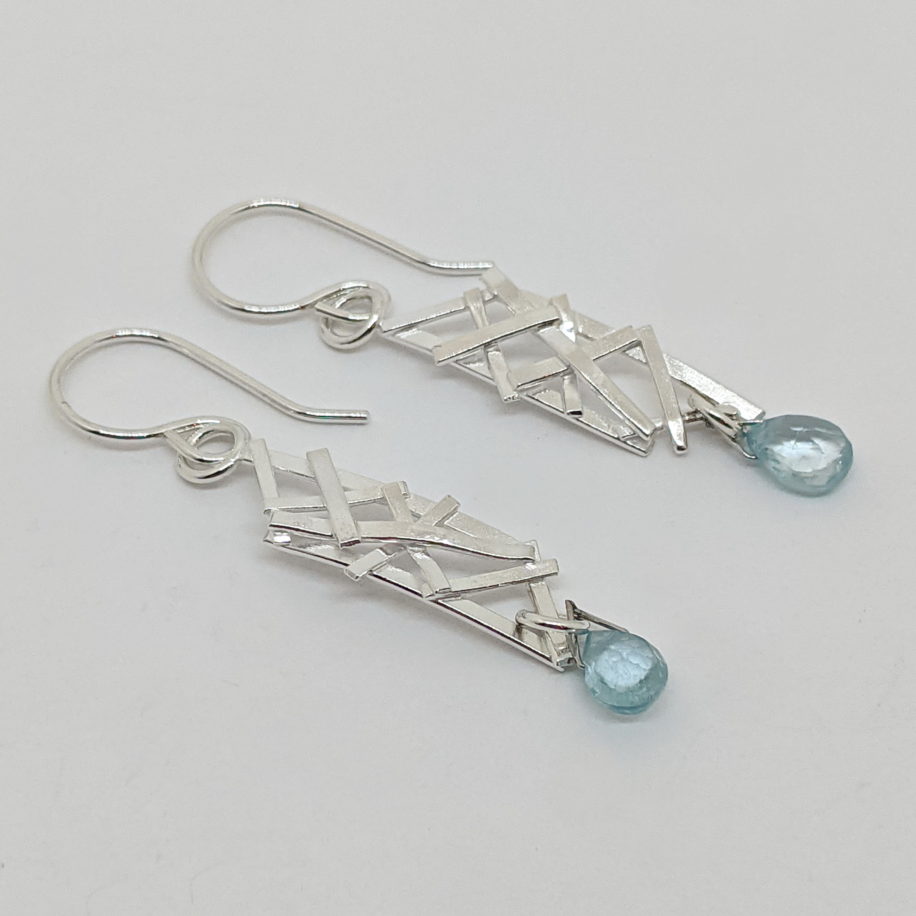 Rectangle Twig Earrings with Blue Zircon by A & R Jewellery at The Avenue Gallery, a contemporary fine art gallery in Victoria, BC, Canada.