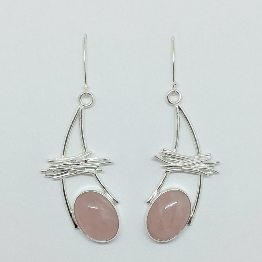 Twigs Dangle Earrings with Rose Quartz by A & R Jewellery at The Avenue Gallery, a contemporary fine art gallery in Victoria, BC, Canada.