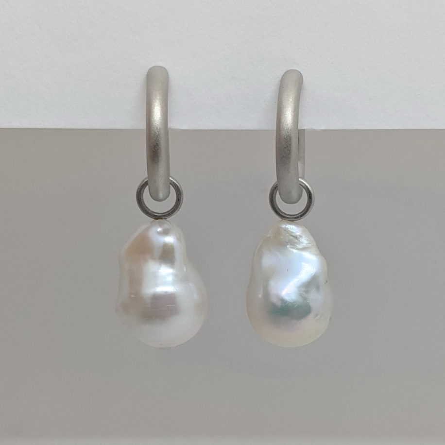 Rhodium Plated Silver Pearl Earrings by Val Nunns at The Avenue Gallery, a fine art gallery in Victoria BC, Canada