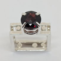 Square Frame Ring with Checkerboard Garnet by A & R Jewellery at The Avenue Gallery, a contemporary fine art gallery in Victoria, BC, Canada.