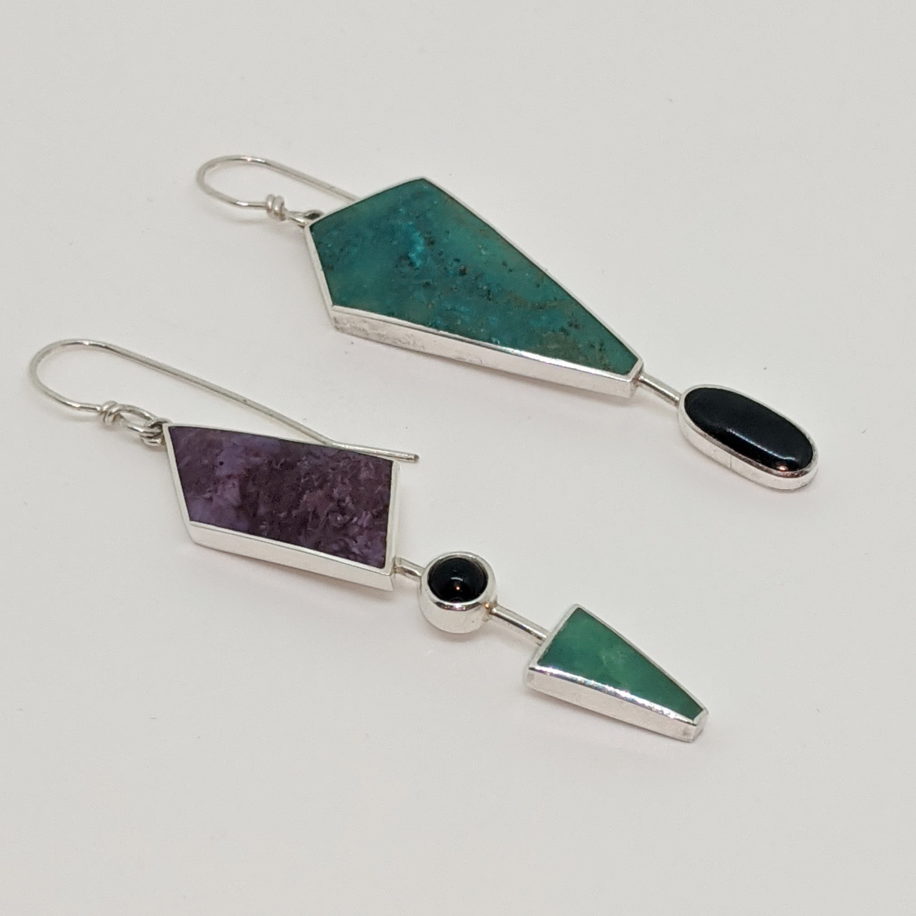 Chrysocolla, Jade & Onyx Earrings by Brenda Roy at The Avenue Gallery, a contemporary fine art gallery in Victoria, BC, Canada.