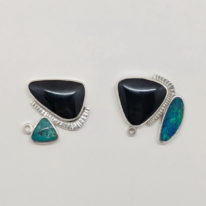 Black Jade, Chrysocolla & Opal Doublet Earrings by Brenda Roy at The Avenue Gallery, a contemporary fine art gallery in Victoria, BC, Canada.