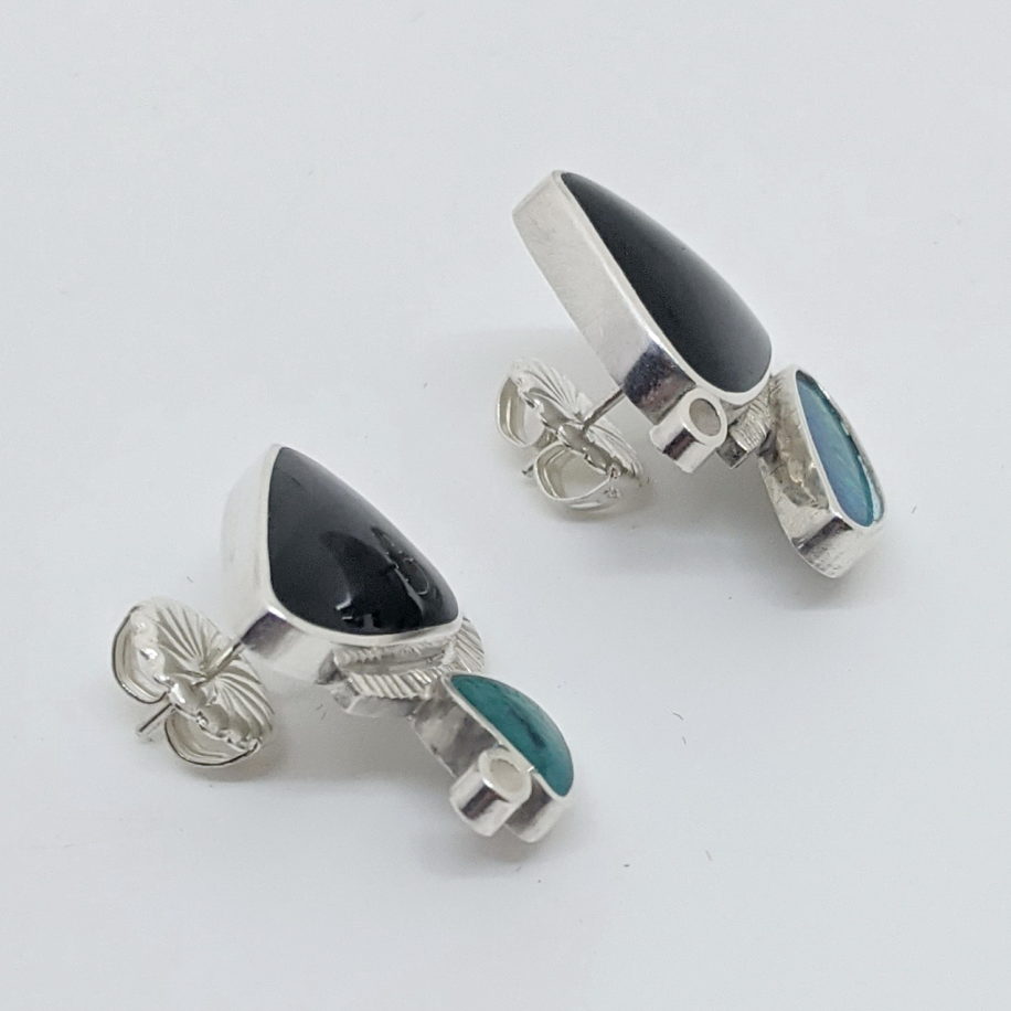Black Jade, Chrysocolla & Opal Earrings by Brenda Roy at The Avenue Gallery, a contemporary fine art gallery in Victoria, BC, Canada.