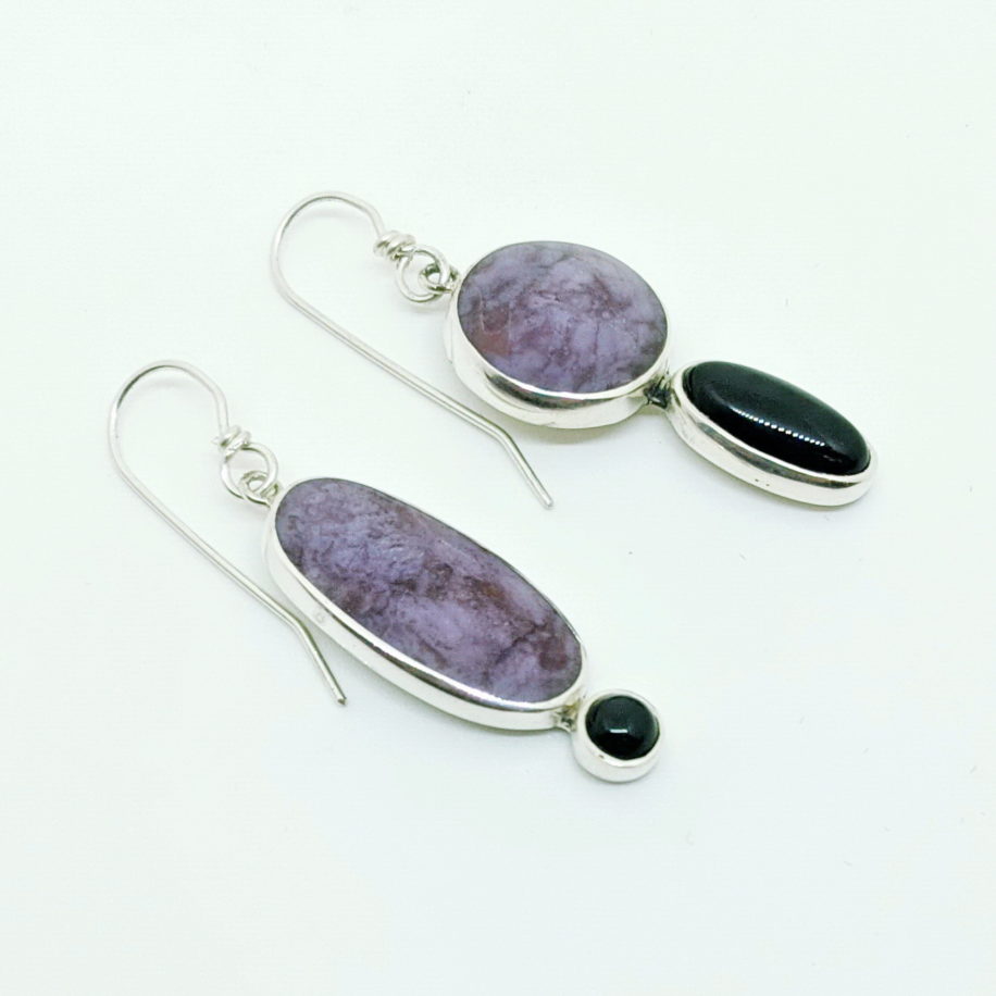 Purple Jade & Black Onyx Earrings by Brenda Roy at The Avenue Gallery, a contemporary fine art gallery in Victoria, BC, Canada.