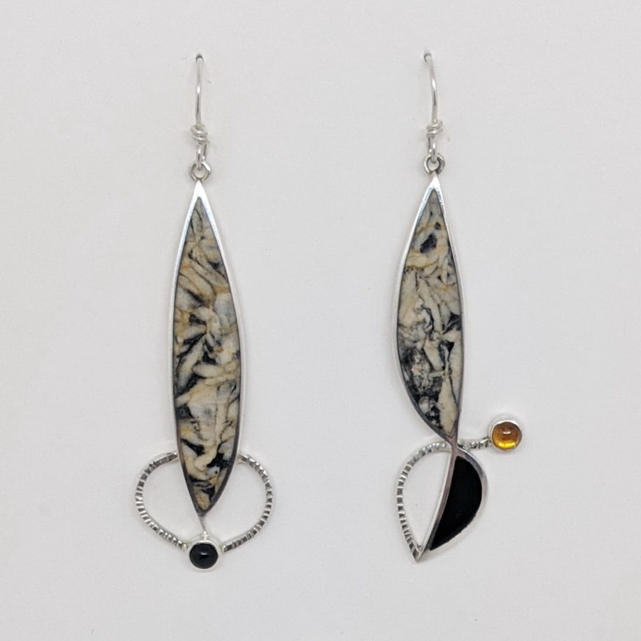 Pinolith, Black Jade, Citrine & Black Onyx Earrings by Brenda Roy at The Avenue Gallery, a contemporary fine art gallery in Victoria, BC, Canada.