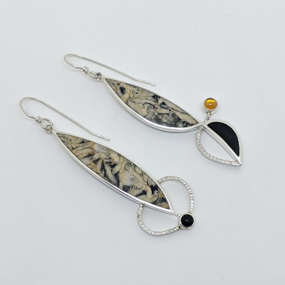 Pinolith, Black Jade, Citrine & Black Onyx Earrings by Brenda Roy at The Avenue Gallery, a contemporary fine art gallery in Victoria, BC, Canada.