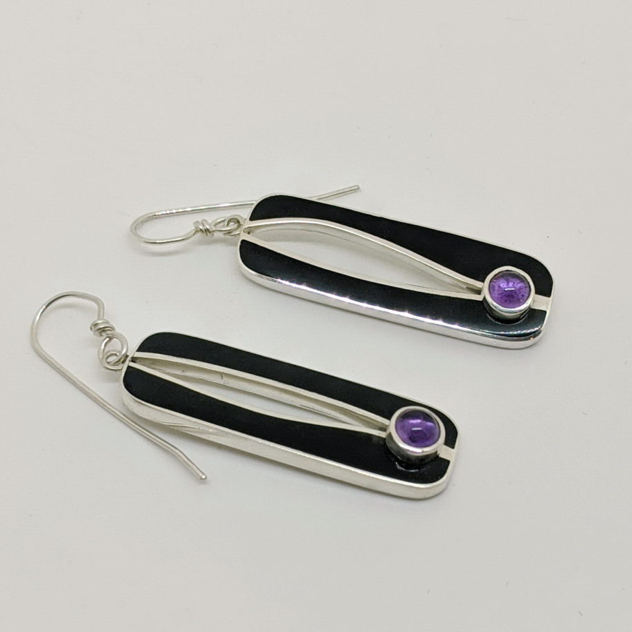 Black Jade & Amethyst Earrings by Brenda Roy at The Avenue Gallery, a contemporary fine art gallery in Victoria, BC, Canada.