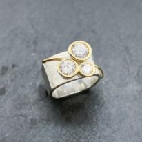 Large Square Stacker 3-Stone Blossom Ring by Chi's Creations at The Avenue Gallery, a contemporary fine art gallery in Victoria, BC, Canada.