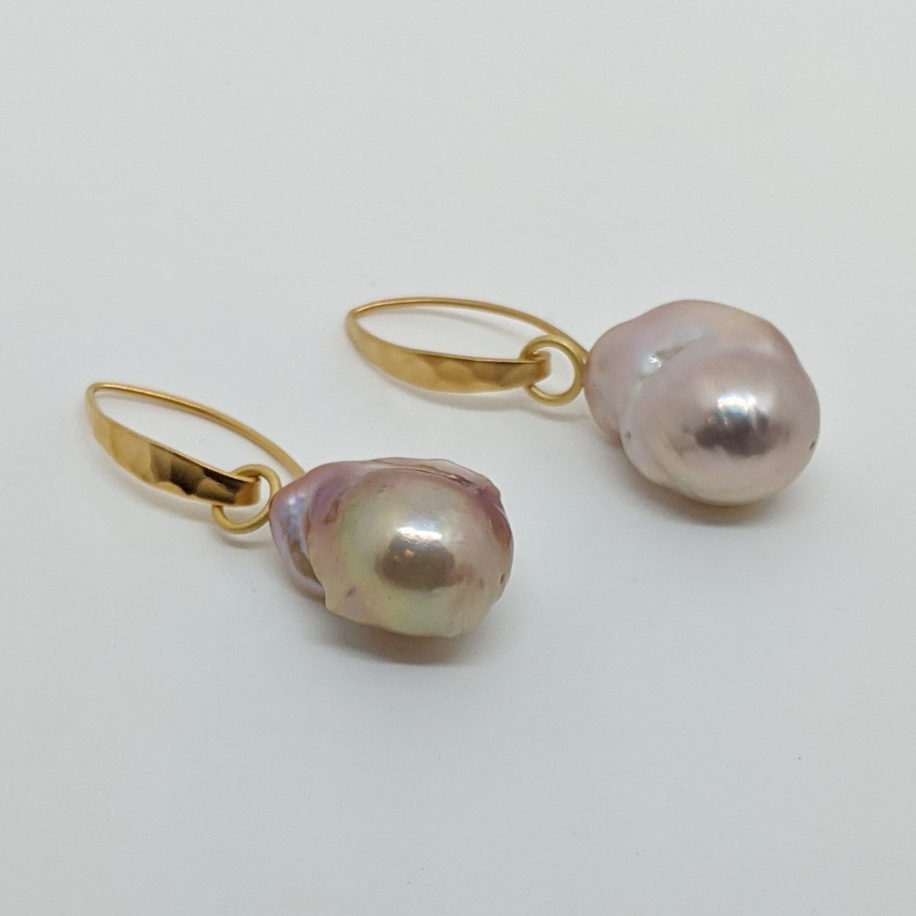 Large Pink Baroque Pearl Earrings by Val Nunns at The Avenue Gallery, a contemporary fine art gallery in Victoria, BC, Canada.