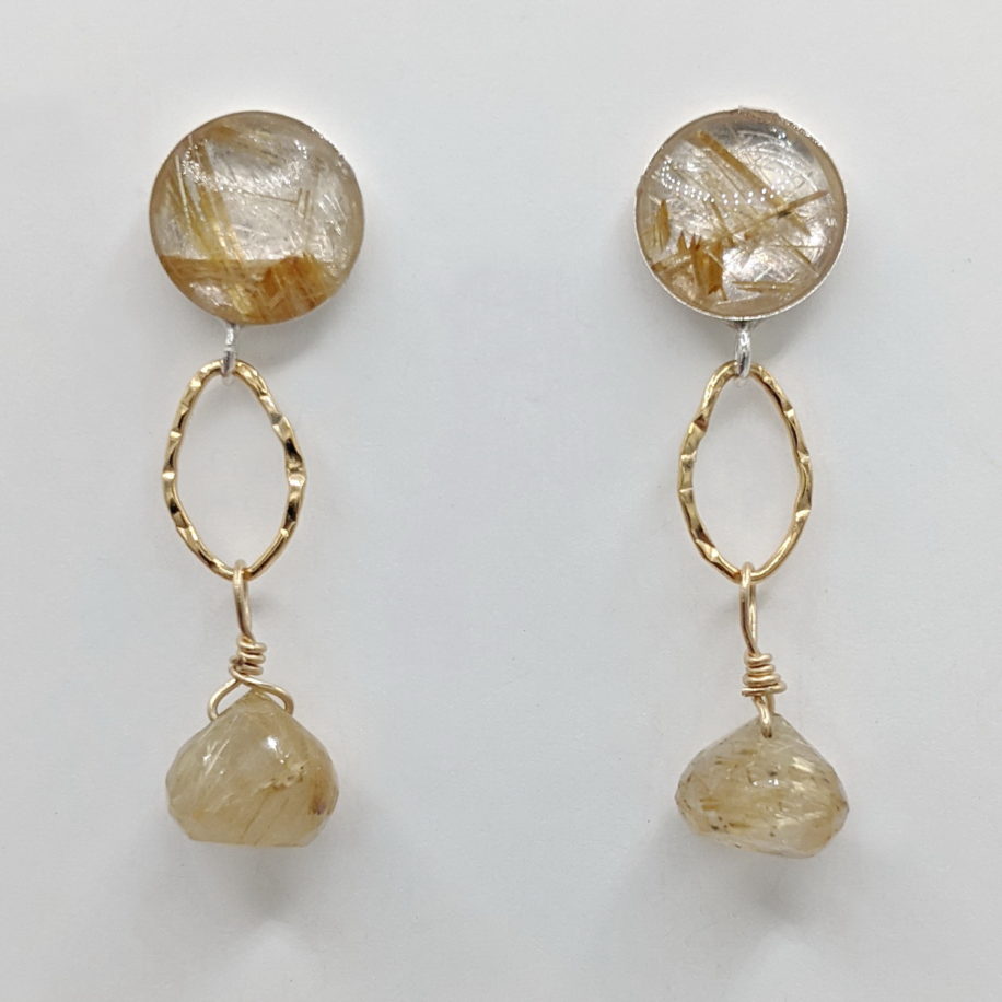 Gold Rutilated Quartz Earrings by LULU B Designs at The Avenue Gallery, a contemporary fine art gallery in Victoria, BC, Canada.