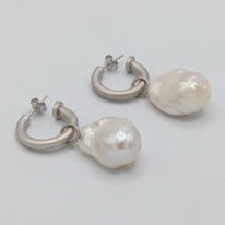 Rhodium Plated Silver Baroque Freshwater Pearl Earrings by Val Nunns at The Avenue Gallery, a contemporary fine art gallery in Victoria, BC, Canada.