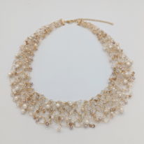 Crocheted Gold-Fill Collar with Pearls & Clear Swarovski Crystals by Veronica Stewart at The Avenue Gallery, a contemporary fine art gallery in Victoria, BC, Canada.