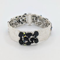 Textured Silver & Crochet Cuff with Onyx & Black Swarovski Crystals by Veronica Stewart at The Avenue Gallery, a contemporary fine art gallery in Victoria, BC, Canada.