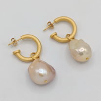 Baroque Pearl Earrings on Gold-Plate Hoop by Val Nunns at The Avenue Gallery, a contemporary fine art gallery in Victoria, BC, Canada.