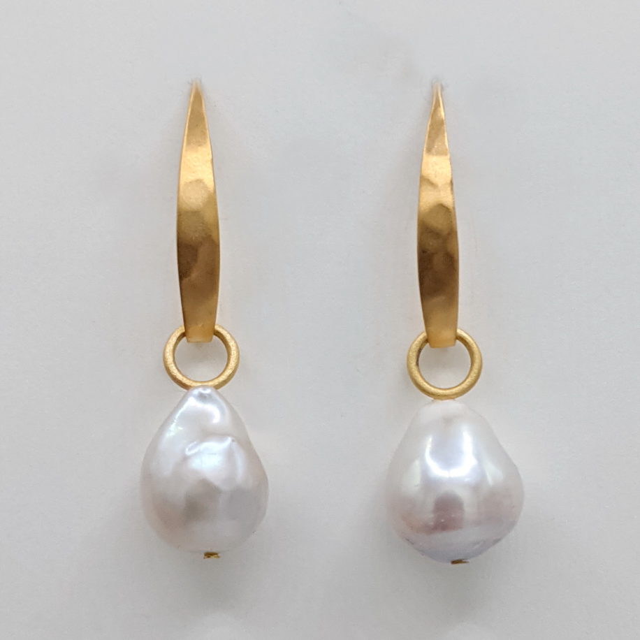 Small Baroque Pearl Earrings with 24kt. Plated Wires by Val Nunns at The Avenue Gallery, a contemporary fine art gallery in Victoria, BC, Canada.